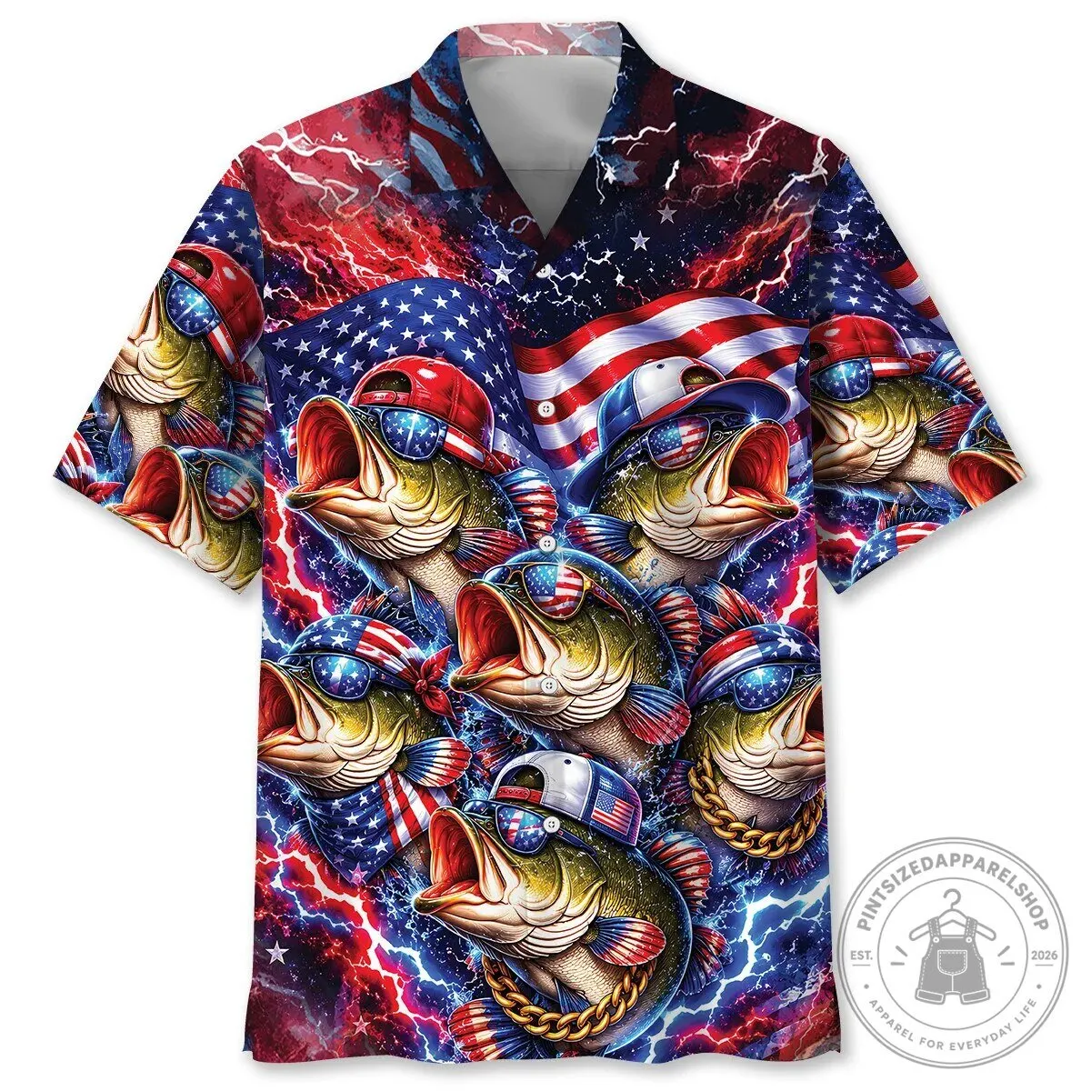 TJ Bass Fishing American Flag Patriotic Hawaiian Shirt for Men