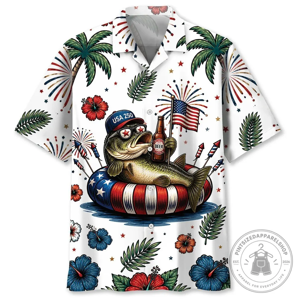 TJ Bass Fishing USA 250 Independence Day Celebration Hawaiian Shirt