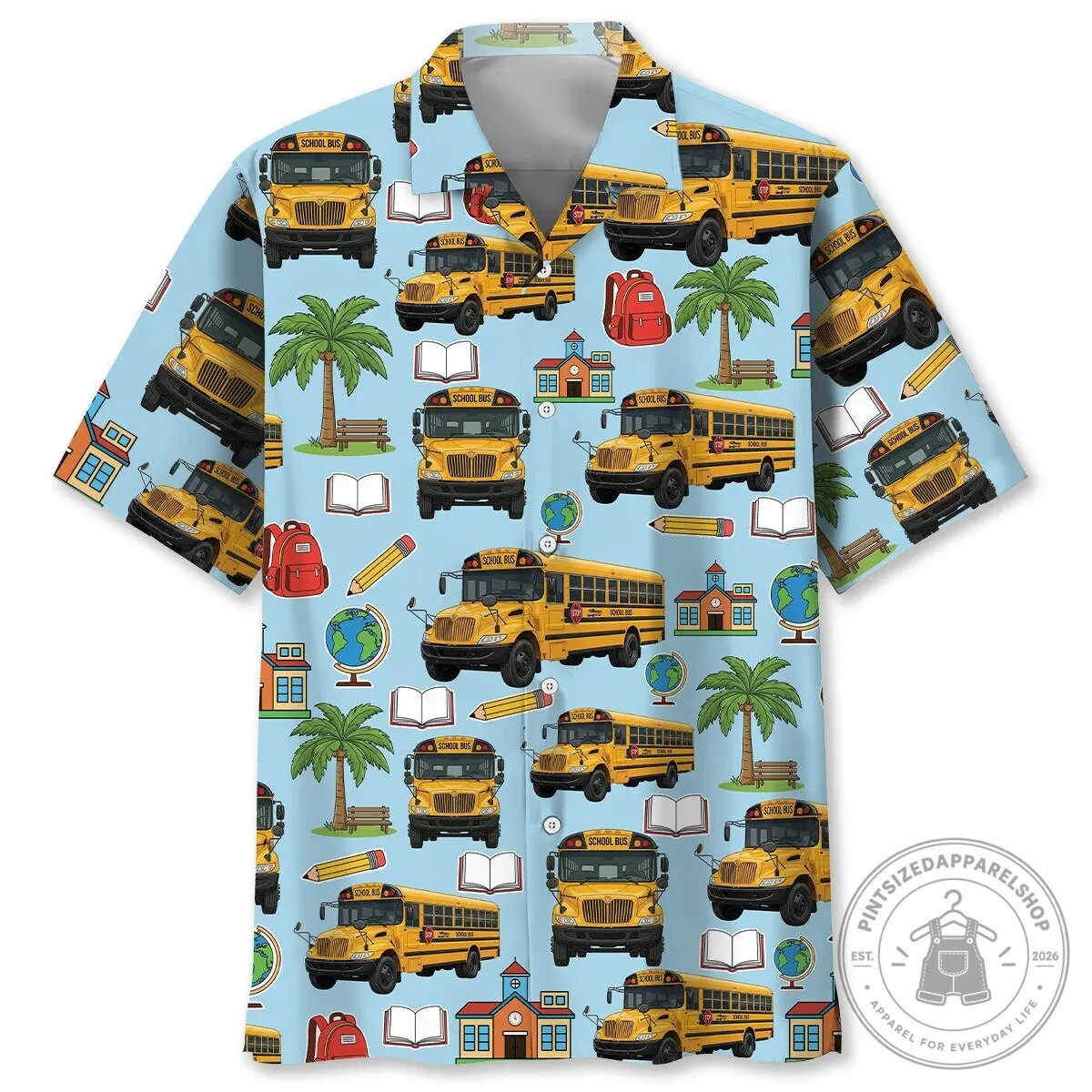 Bus Driver School Bus Pattern Summer Hawaiian Shirt
