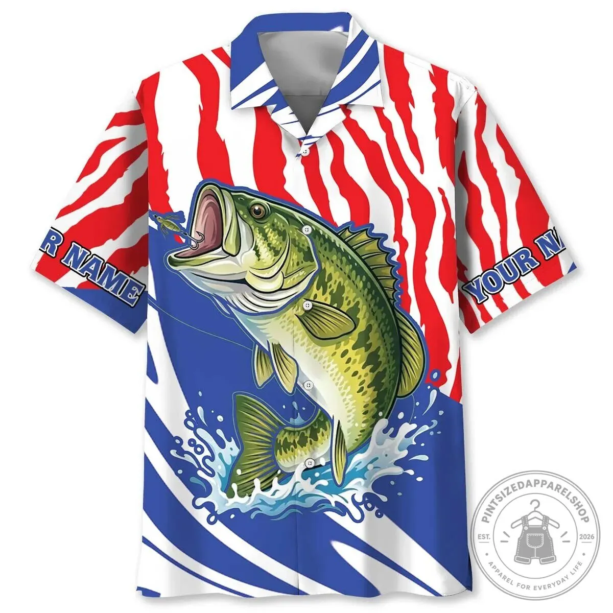 TJ Bass Fishing Team American Flag Hawaiian Shirt