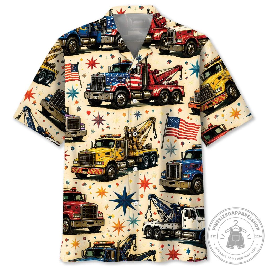 Colorful Tow Truck Vintage Art American Flag Patriotic Hawaiian Shirt 18 Colorful Tow Truck Vintage Art American Flag Patriotic Hawaiian Shirt