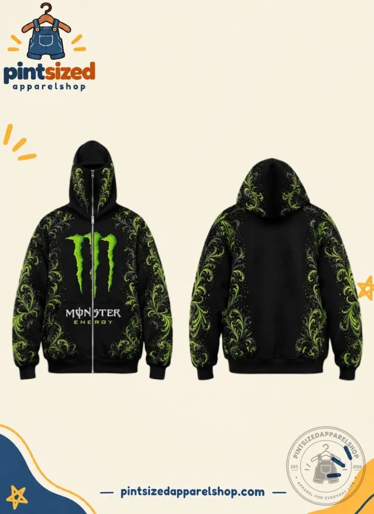 "Shop the Monster Full Face Zip-Up Hoodie – Black Green Design" 19 Monster Full Face Mask Zip-Up Hoodie – Black Green Graphic Hoodie