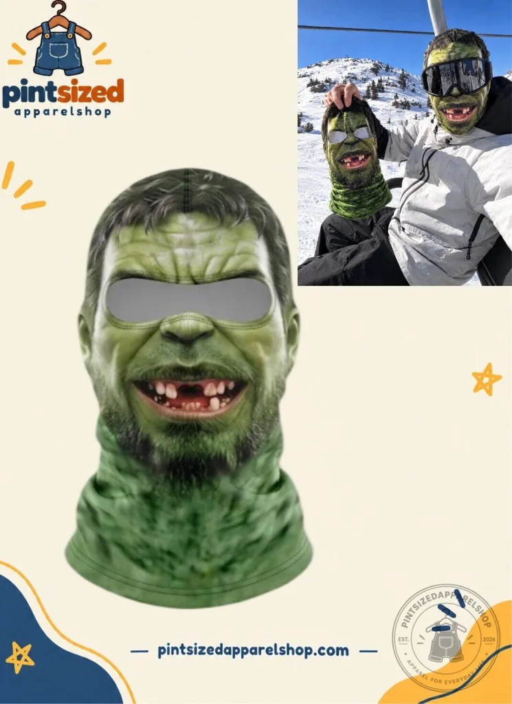 "Get Noticed on Slopes with Marvel Hulk Funny Ski Mask" 15 Marvel Hulk Balaclava Ski Mask – Funny Chipped Teeth Face Cover