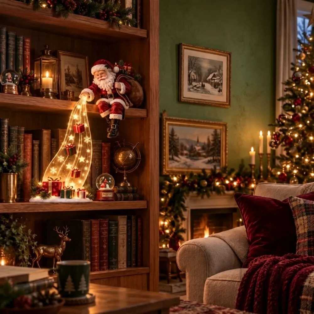 NOOKORA Santa Claus Bookshelf Nook Cascading Solar Light for Cozy Christmas Homes 8 NOOKORA Santa Claus Bookshelf Nook Cascading Solar Light for Cozy Christmas Homes