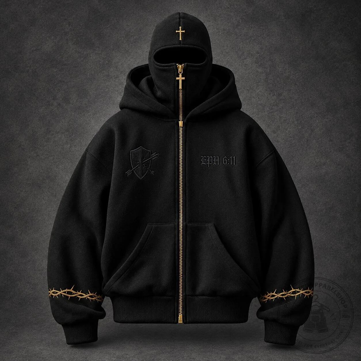 Salvation Christian Cross Zip-Up Hoodie Balaclava