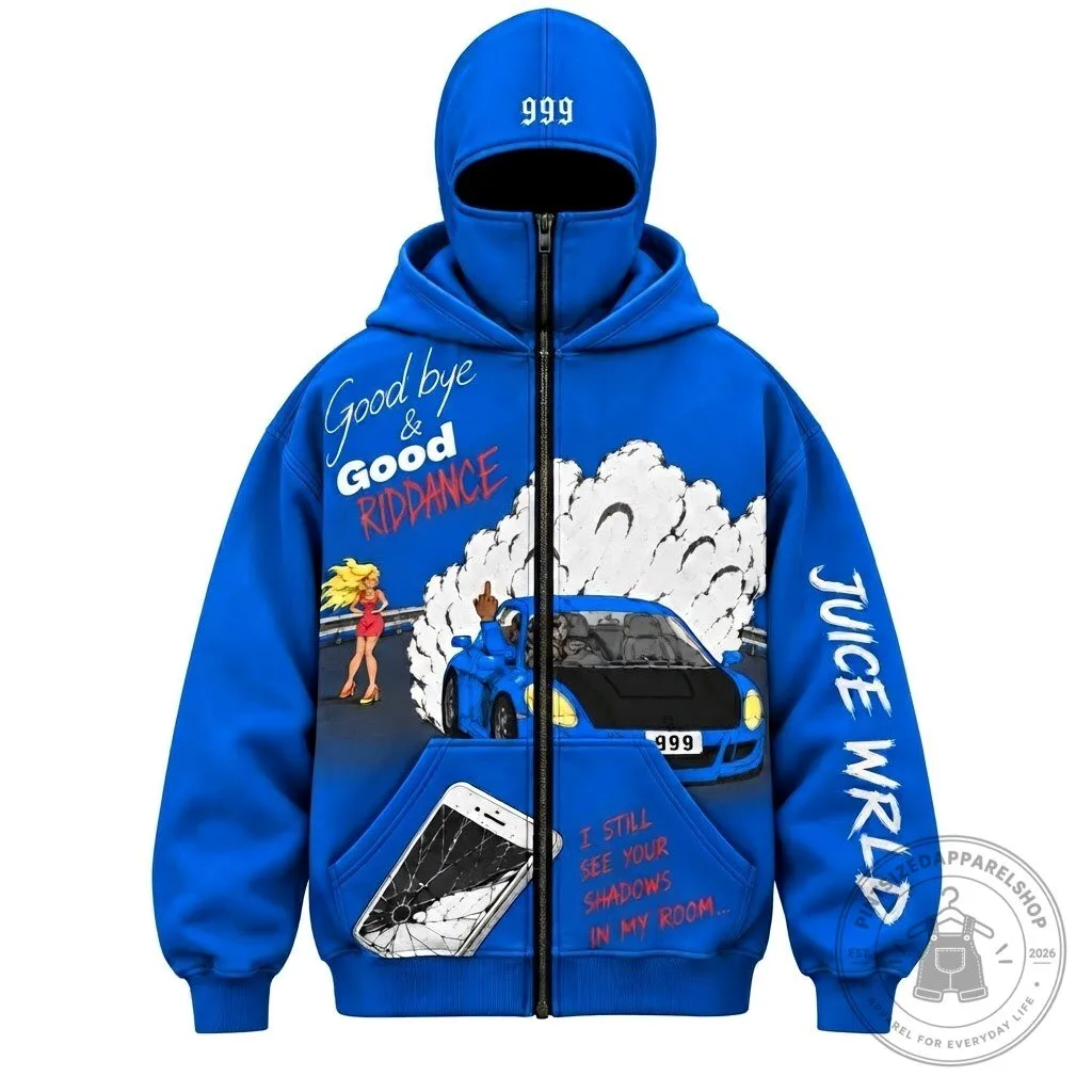 Juice WRLD 999 Blue Balaclava Graphic Zip-Up Hoodie 9 Juice WRLD 999 Blue Balaclava Graphic Zip-Up Hoodie