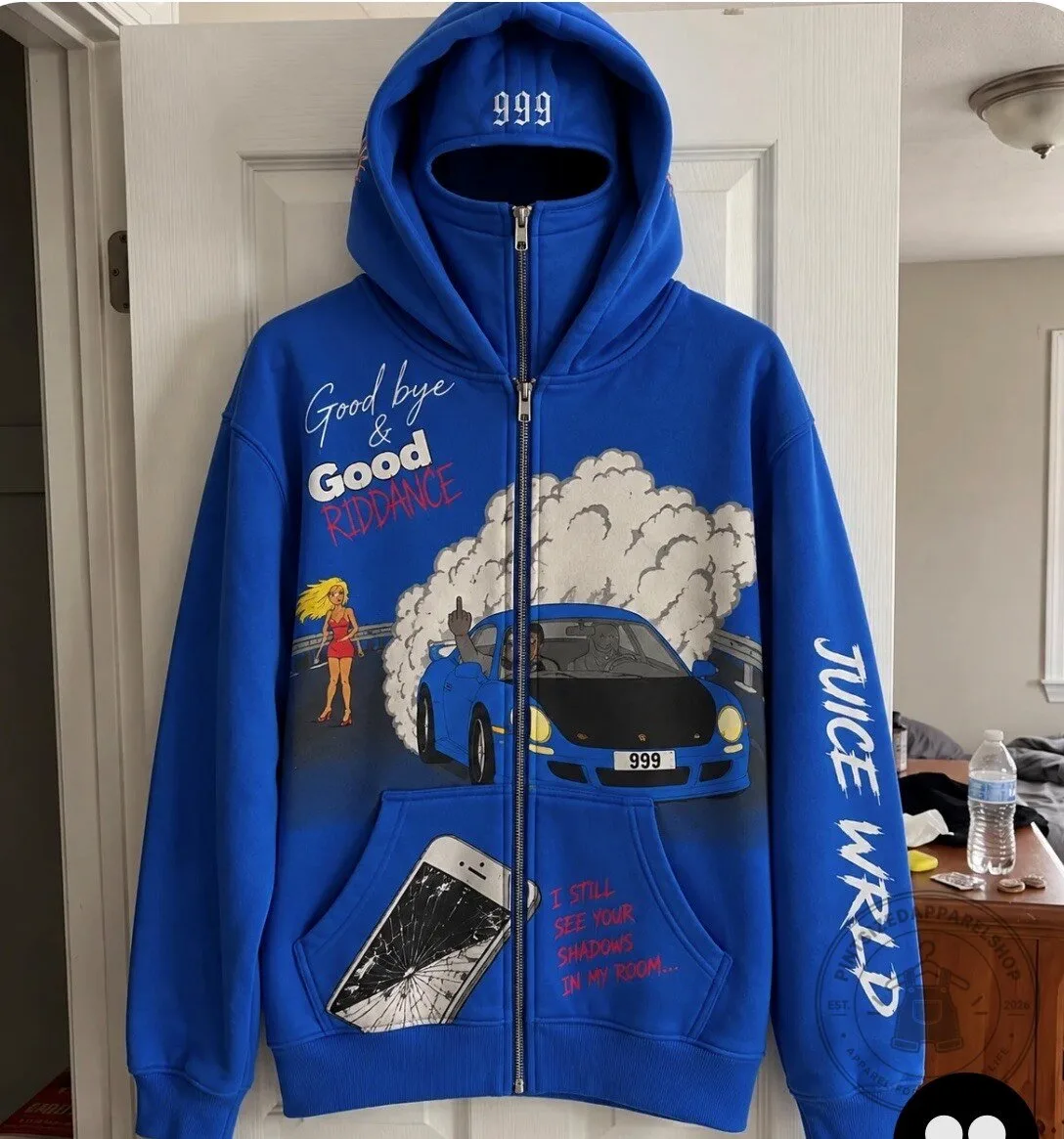 Juice WRLD 999 Blue Balaclava Graphic Zip-Up Hoodie 11 Juice WRLD 999 Blue Balaclava Graphic Zip-Up Hoodie