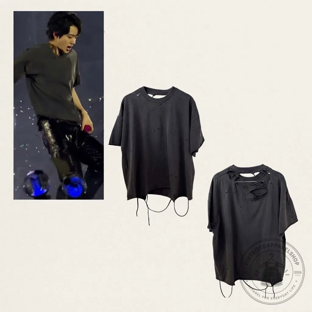 Jin BTS wear DDW Destroyed Washed Black T-Shirt by Didier Wear 2026 Arirang Tour Day 2 for sale