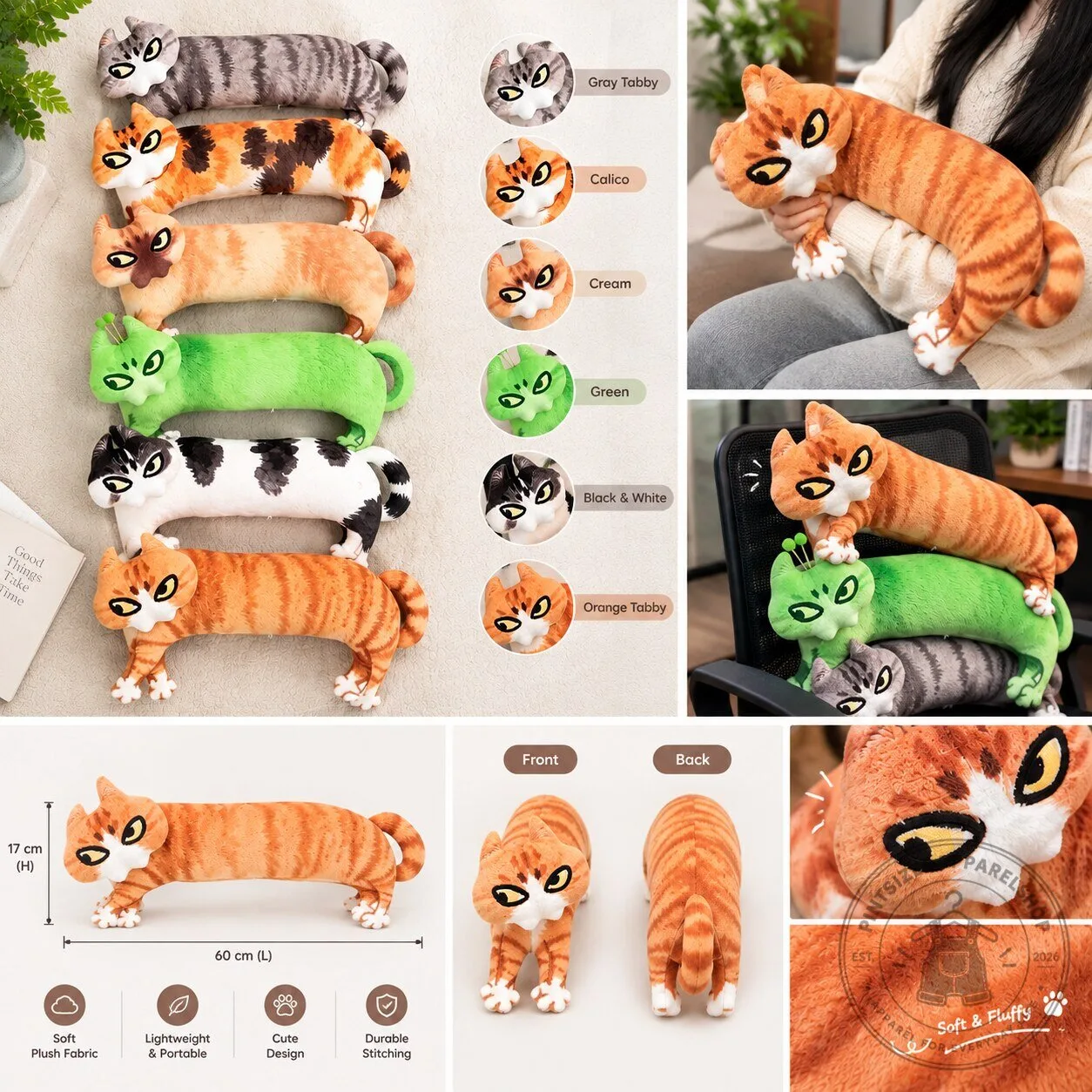 Notemanshop Funny Cat Plush Body Pillow
