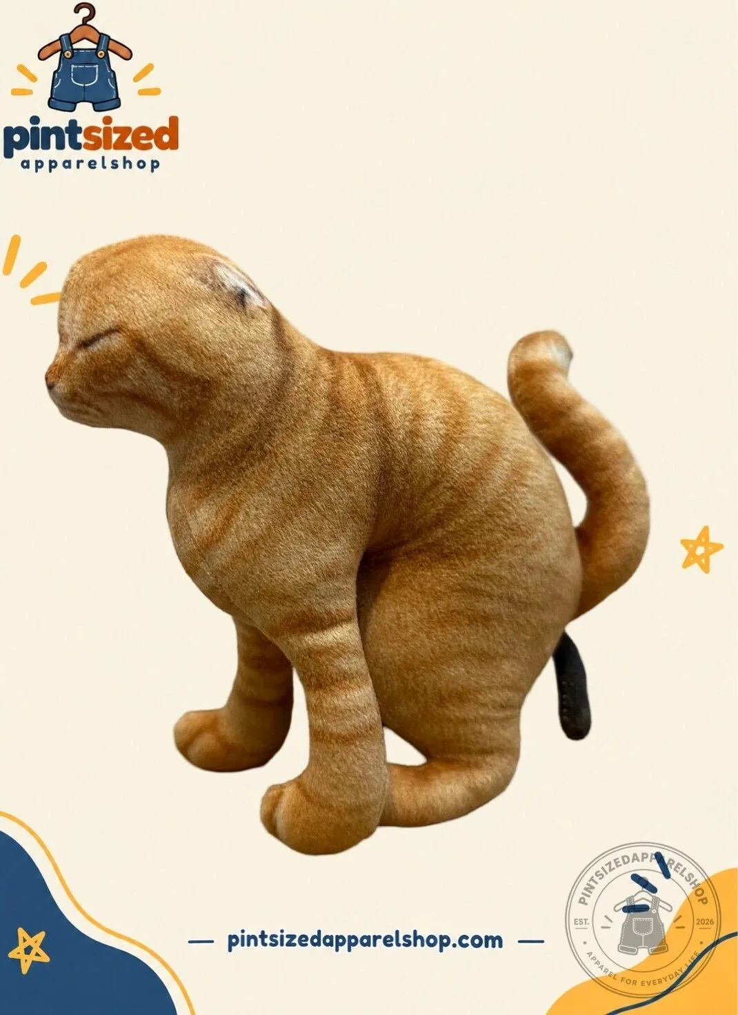 Noteman 3D Pooping Orange Cat Plush Toy – Funny Realistic Tabby Cat Stuffed Animal