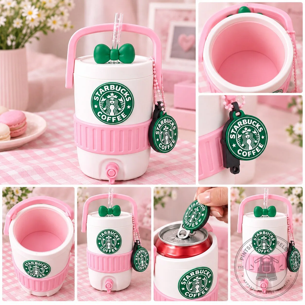 Starbucks Pink & White Inspired Can Holder with Opener & Topper 7 Starbucks Pink & White Inspired Can Holder with Opener & Topper