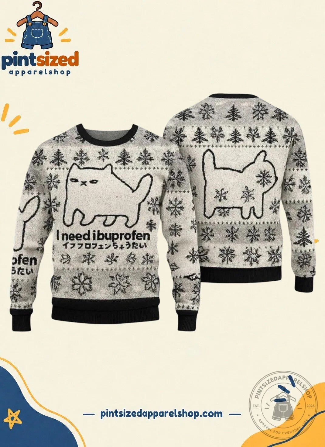 I Need Ibuprofen Cat Ugly Christmas Sweater 2026