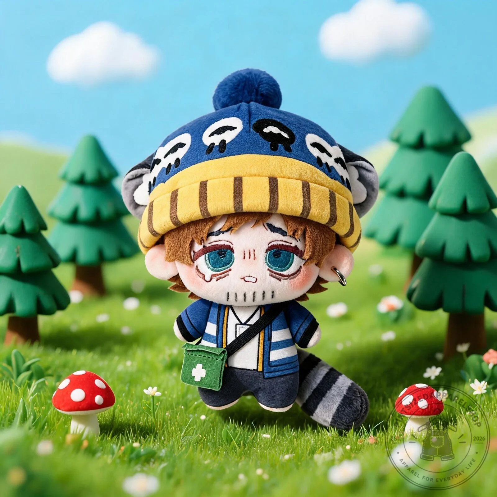 Brya Resident Evil Plush with His Signature Raccoon-Tailed Winter Beanie and Green First-Aid Crossbody Bag 7 Brya Resident Evil Plush with His Signature Raccoon-Tailed Winter Beanie and Green First-Aid Crossbody Bag