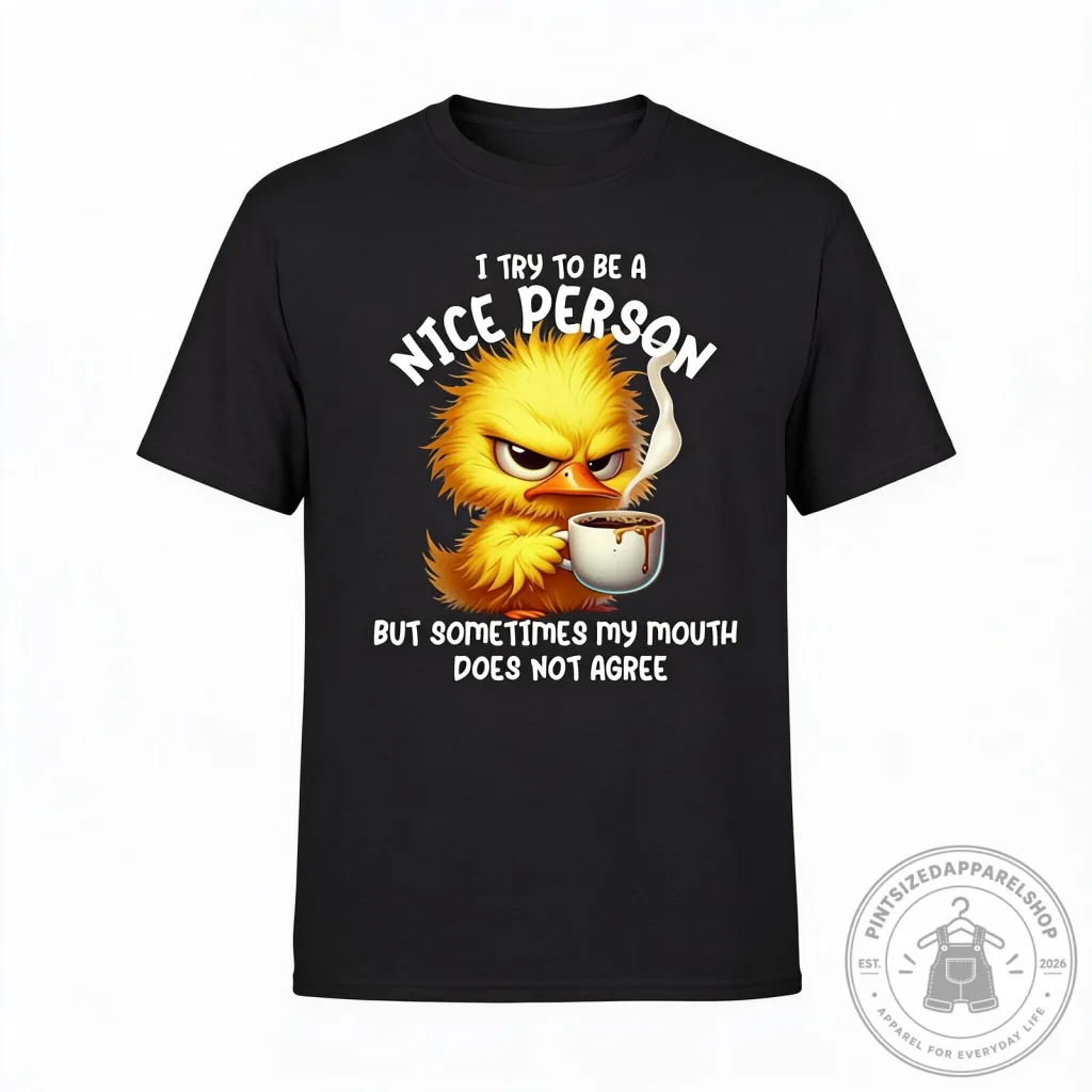 Grumpy Duck Coffee - I Try To Be A Nice Person But Sometimes My Mouth Does Not Agree Duck Coffee T-Shirt Grumpy Duck Coffee - I Try To Be A Nice Person But Sometimes My Mouth Does Not Agree Duck Coffee T-Shirt