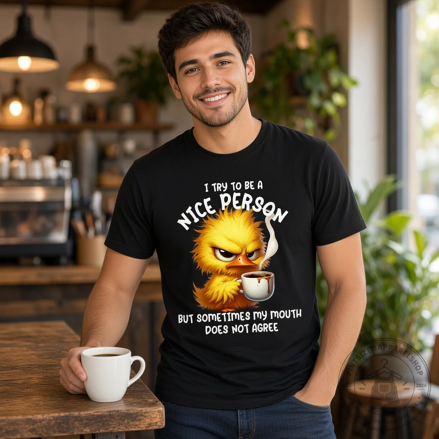 Grumpy Duck Coffee - I Try To Be A Nice Person But Sometimes My Mouth Does Not Agree Duck Coffee T-Shirt 9 Grumpy Duck Coffee - I Try To Be A Nice Person But Sometimes My Mouth Does Not Agree Duck Coffee T-Shirt