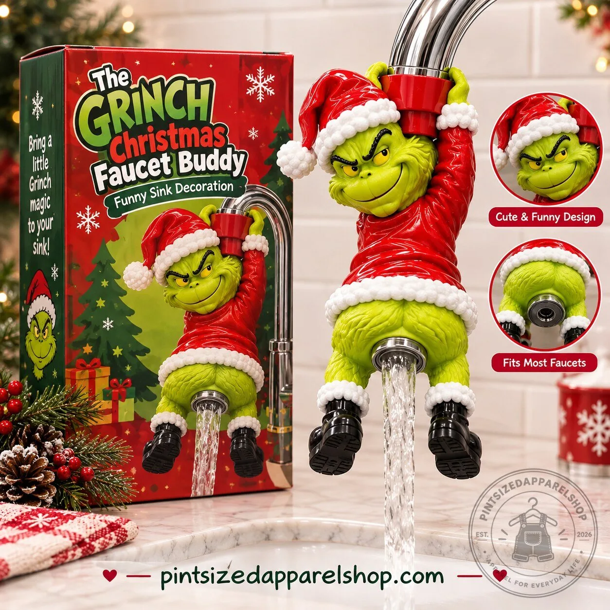 The Grinch Grump Butt Christmas Faucet Buddy – Funny Sink Decoration